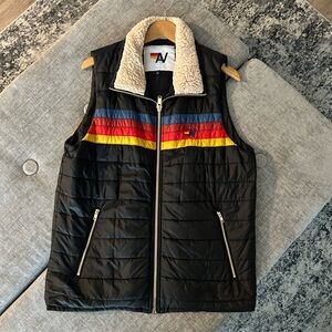 Aviator Nation Black Vest 4 Stripe Sherpa